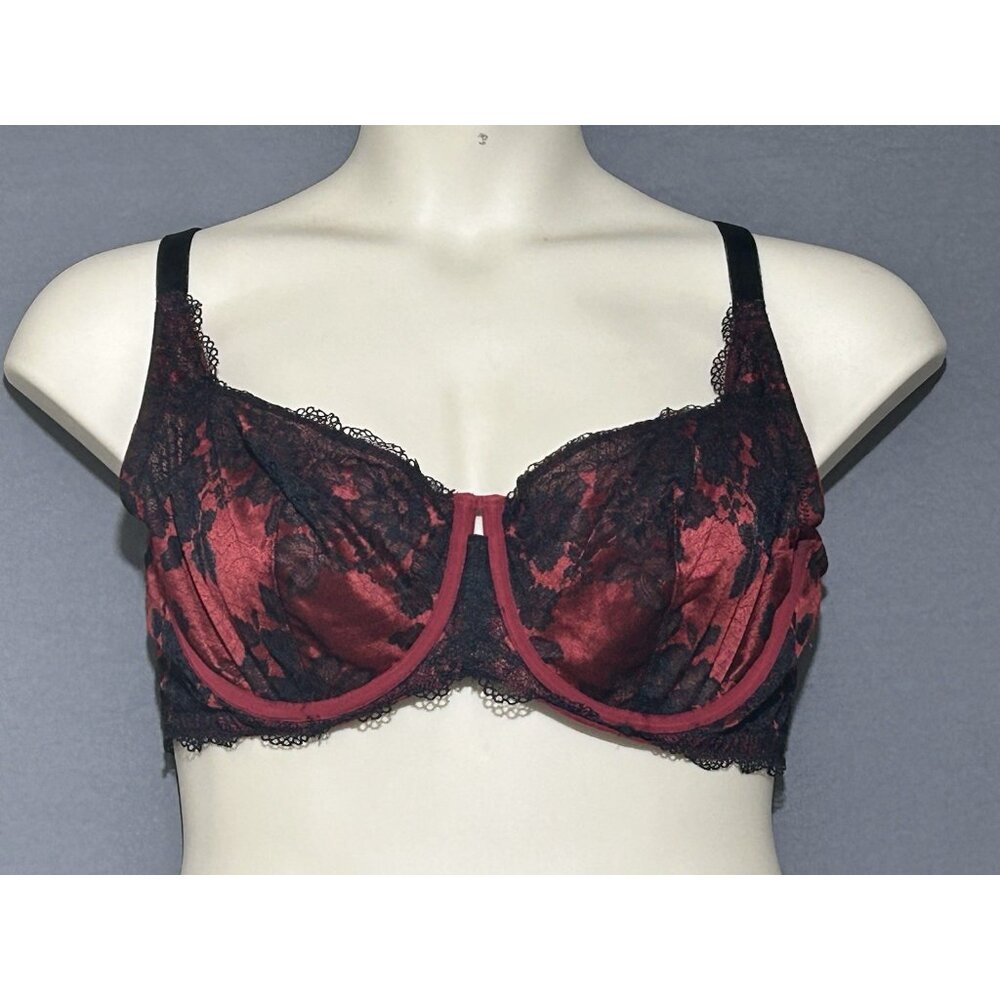 Torrid Balconette Bra 40D Red W/Black Lace Unlined Underwired Whimsygoth